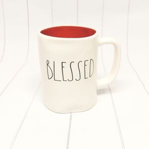 Magenta Rae Dunn Blessed White and Red Mug